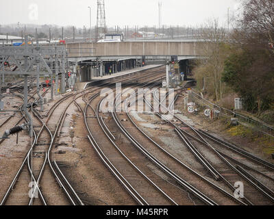 Erhöhte Ansicht in internationalen Bahnhof Ashford, Kent, Großbritannien Stockfoto