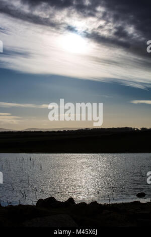 Winter Sonne scheint auf überschwemmten Feld,Mayo, Irland Stockfoto