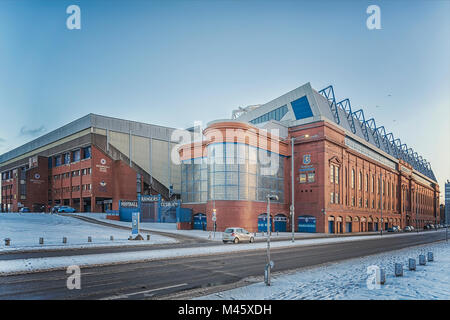 GLASGOW, Schottland - Januar 17, 2018: Ein Blick auf die berühmten Ibrox Stadium, die Heimat Rangers Football Club. Stockfoto