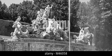 Wien, Österreich - 30. Juli 2014: Das Schloss Schönbrunn und die Gärten von Neptun Brunnen. Stockfoto