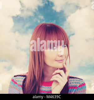 Zusammengesetztes Bild Porträt einer lächelnden Frau hipster Stockfoto