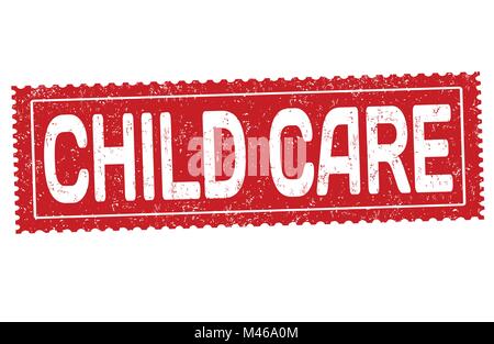 Kinderbetreuung Zeichen oder Stempel auf weißem Hintergrund, Vector Illustration Stock Vektor
