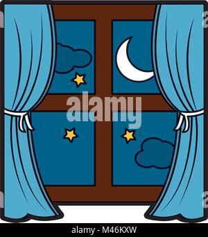 Fenster mit Vorhängen nächtliche icon image Stock Vektor