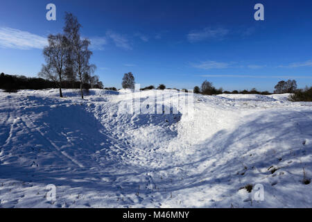 Winter Schnee am Barnack Hügel N Löcher, Website von besonderem wissenschaftlichen Interesse, Barnack Dorf, Cambridgeshire, England, Großbritannien Stockfoto