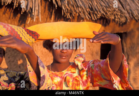 Namibia. Kaokoveld, in der Nähe von Opuwo. Herero Frauen. Typische Vicotorian kleid und hut. Stockfoto