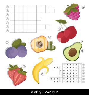Kreuzworträtsel zum Englisch lernen. Hier finden Sie die Früchte Worte, die durch horizontale Linien Stock Vektor