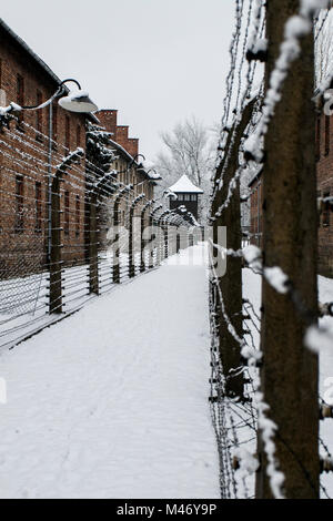 Auschwitz, weniger Polen/Polen - 04.Februar 2018: Auschwitz Birkenau, Nazi Konzentrations- und Vernichtungslager. Stockfoto