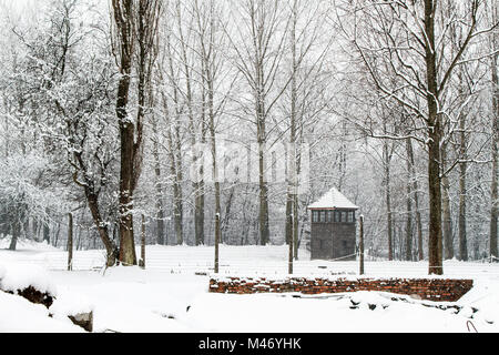 Auschwitz, weniger Polen/Polen - 04.Februar 2018: Auschwitz Birkenau, Nazi Konzentrations- und Vernichtungslager. Stockfoto