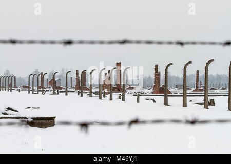 Auschwitz, weniger Polen/Polen - 04.Februar 2018: Auschwitz Birkenau, Nazi Konzentrations- und Vernichtungslager. Stockfoto