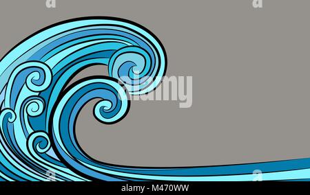 Ein Bild von einem Ozean Flutwelle Tsunami Welle Zeichnung isoliert auf grauen Hintergrund. Stock Vektor