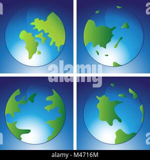 Ein Bild von einem Globus mit Kontinenten Icon Set. Stock Vektor