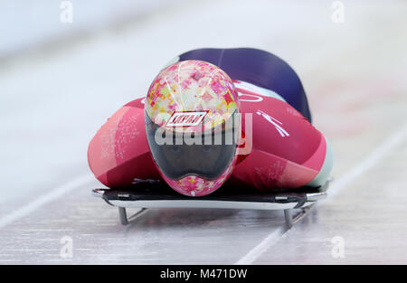 Hiroatsu Takahashi aus Japan am sechsten Tag der Olympischen Winterspiele 2018 in PyeongChang in Südkorea. DRÜCKEN SIE VERBANDSFOTO. Bilddatum: Donnerstag, 15. Februar 2018. Siehe PA Geschichte OLYMPICS Skeleton. Bildnachweis sollte lauten: David Davies/PA Wire. Stockfoto