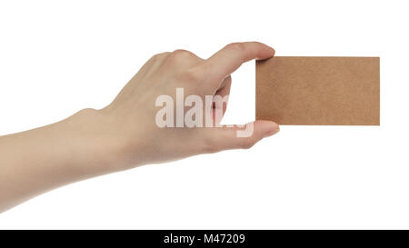 junge weibliche Rechte Hand halten leere braune Papier-Karte Stockfoto