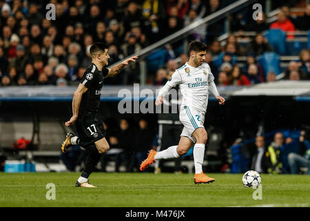 Marco Asensio (Real Madrid), die in Aktion während der Match UCL Champions League Spiel zwischen Real Madrid vs PSG im Santiago Bernabeu in Madrid, Spanien, 14. Februar 2018. Credit: Gtres Información más Comuniación auf Linie, S.L./Alamy leben Nachrichten Stockfoto