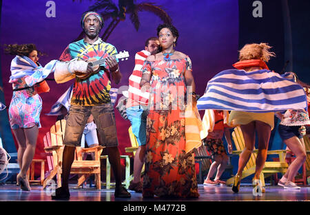 New York, NY, USA. 14 Feb, 2018. Von "Escape Cast Margaritaville' an der 'Escape zu Margaritaville ' drücken Sie die Taste Vorschau im Marquis Theatre am 14. Februar 2018 in New YorkCity durchführen. Quelle: John Palmer/Medien Punch/Alamy leben Nachrichten Stockfoto