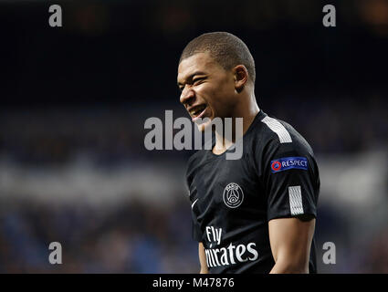 Madrid, Madrid, Spanien. 14 Feb, 2018. Kylian Mbappe (Paris Saint Germain) während der UEFA Champions League Runde der 16 ersten Bein Fußballspiel zwischen Real Madrid und Paris Saint Germain in Santiago Bernabeu in Madrid gesehen. Credit: Manu Reino/SOPA/ZUMA Draht/Alamy leben Nachrichten Stockfoto