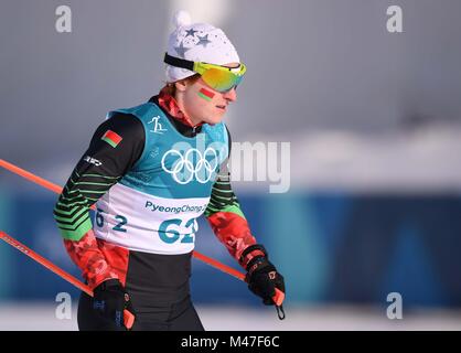 Pyeongchang, Südkorea. 15 Feb, 2018. Twyla Kaminskaya (BLR). Frauen 10 km. Langlaufen. Alpensia cross-country skiing Center. Pyeongchang 2018 Winter Olympics. Alpensia. Republik Korea. 15.02.2018. Credit: Sport in Bildern/Alamy leben Nachrichten Stockfoto
