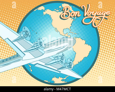 Bon voyage Retro-Flugzeugposter abstrakt Stockfoto