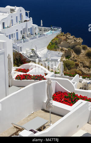 Oia Luxus Plattformen und patios Stockfoto