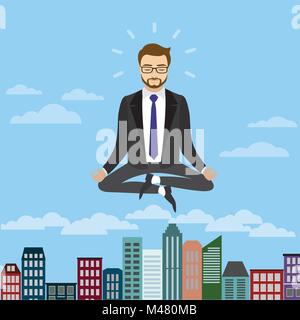 Geschäftsmann, Meditieren und Entspannen im Lotussitz, Vector Illustration Stock Vektor