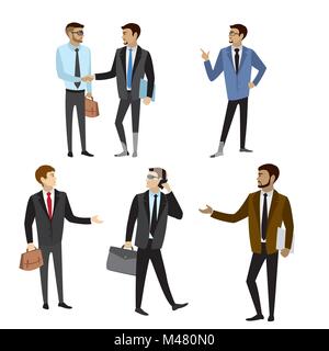 Der Geschäftsmann in unterschiedlichen Posen, auf weißem Hintergrund, cartoon Vector Illustration Stock Vektor