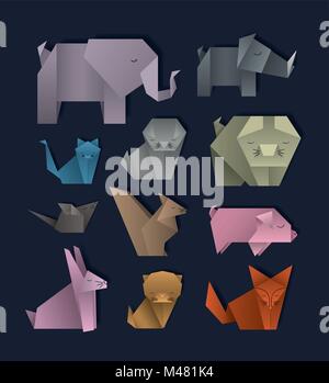 Tier digitale Handwerk eingestellt Icons Stock Vektor