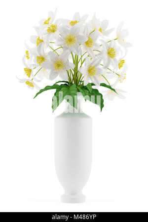 Blumen in Vase isoliert auf weißem Hintergrund. 3D illustration Stockfoto