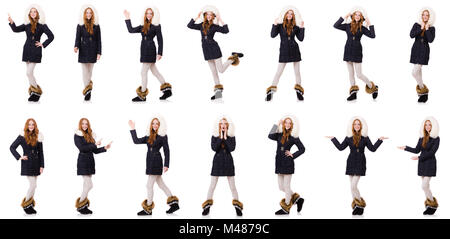 Hübsches Mädchen in warme Kleidung isoliert auf weiss Stockfoto