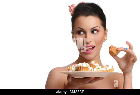 Beauty fashion model Mädchen mit bunten Kuchen Stockfoto