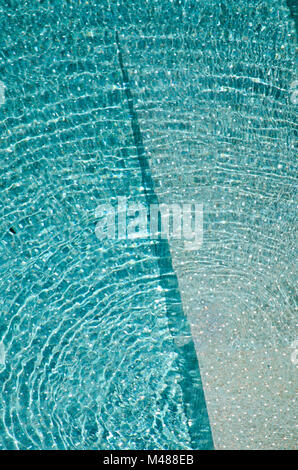 Abstract portrait Hintergrund der Wellen oder Wellen auf dem Wasser im Pool; blau oder türkis Glasfliesen an sonnigen erholsamen Tag im Sommer Stockfoto