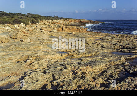 Felsigen Ufer am CAP DE SES SALINES / Mallorca Stockfoto