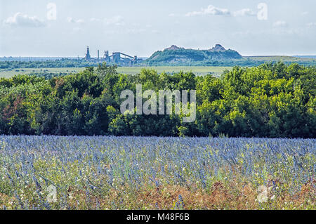 Landschaft mit einem Feld, die Kohle auf Halden Stockfoto