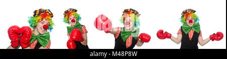 Der Clown in verschiedenen Posen auf Weiß isoliert Stockfoto