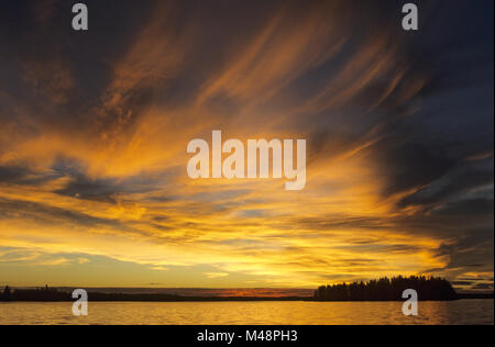 Sonnenuntergang am See Astotin/Elk Island National Park Stockfoto