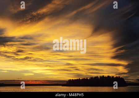 Sonnenuntergang am See Astotin/Elk Island National Park Stockfoto