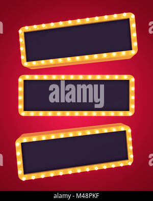 Drei goldene retro Banner auf leeren Hintergrund. 3D-Rendering Stockfoto