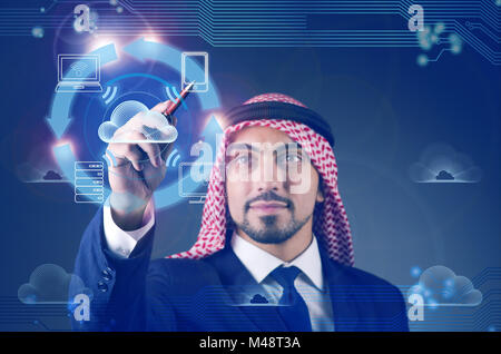 Mann, die Tasten in Cloud-computing-Konzept Stockfoto