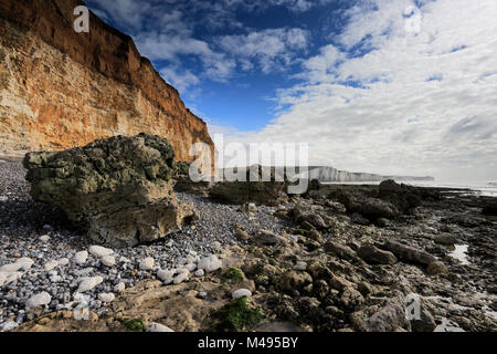 Die 7 Schwestern weißer Kreide Kalkfelsen, Seaford Head, South Downs National Park, Sussex, England, Großbritannien Stockfoto