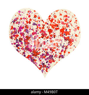 Aquarell Herz auf weißem, alte Postkarte stilisierte isoliert. Hand gezeichnet Aquarell Bild des Herzens. Stockfoto