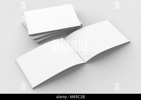 Horizontale - Landschaft gebunden Broschüre, Buch oder Katalog mock up auf weichen grauen Hintergrund isoliert. 3D-Darstellung. Stockfoto