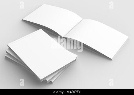 Horizontale - Landschaft gebunden Broschüre, Buch oder Katalog mock up auf weichen grauen Hintergrund isoliert. 3D-Darstellung. Stockfoto