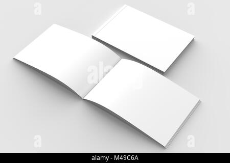 Horizontale - Landschaft gebunden Broschüre, Buch oder Katalog mock up auf weichen grauen Hintergrund isoliert. 3D-Darstellung. Stockfoto