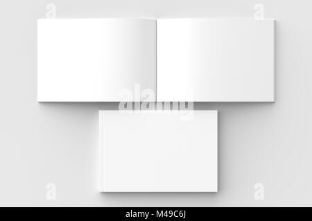 Horizontale - Landschaft gebunden Broschüre, Buch oder Katalog mock up auf weichen grauen Hintergrund isoliert. 3D-Darstellung. Stockfoto