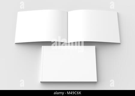 Horizontale - Landschaft gebunden Broschüre, Buch oder Katalog mock up auf weichen grauen Hintergrund isoliert. 3D-Darstellung. Stockfoto
