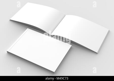 Horizontale - Landschaft gebunden Broschüre, Buch oder Katalog mock up auf weichen grauen Hintergrund isoliert. 3D-Darstellung. Stockfoto