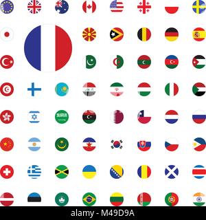 Frankreich runde Flagge Symbol. Runde Welt Flaggen Vektor-illustration Symbole gesetzt Stock Vektor