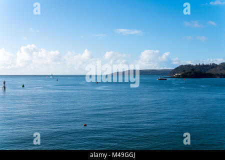 Plymouth Sound von der Zitadelle in Sutton Harbour in Plymouth UK auf der Suche nach der geheimnisvollen Insel Drake Stockfoto