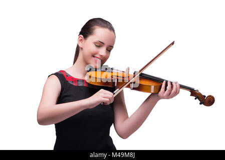 Elegante junge Geigerspieler isoliert auf weiss Stockfoto