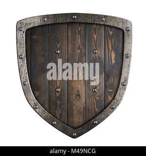 Holz- mittelalterliche Wikinger Schild mit Metallrahmen 3D-Darstellung Stockfoto