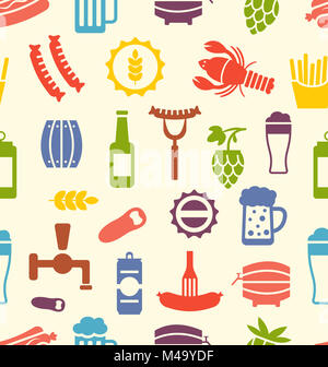 Nahtlose Textur mit Symbolen an Bier und Snacks Stockfoto